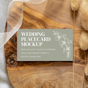 Maqueta de tarjeta de lugar de boda, diseño plano bohemio con hierba de la pampa, maqueta de papelería de boda para Photoshop y Canva