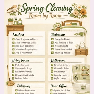 Spring Cleaning Checklist | Room by Room Printable Guide