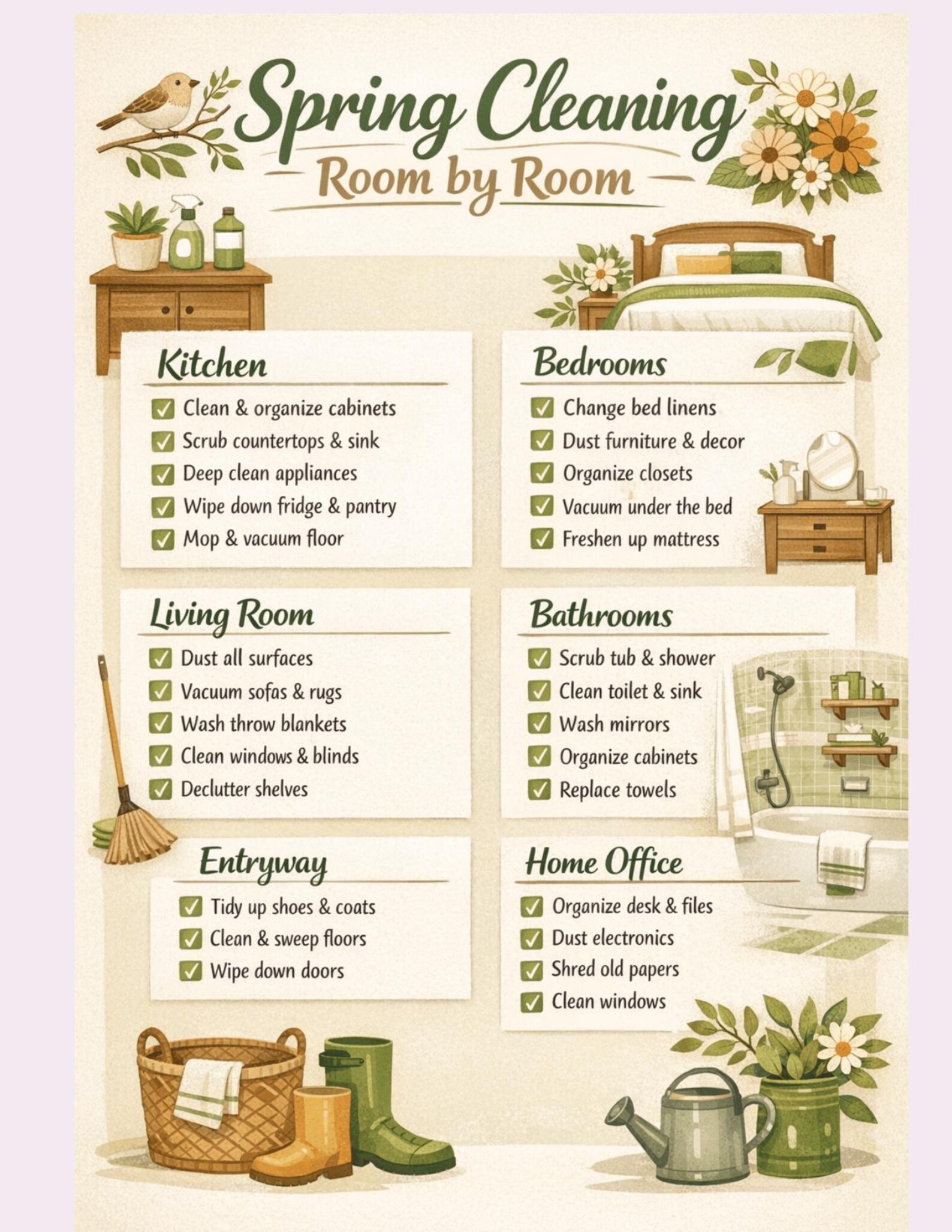 Spring Cleaning Checklist | Room by Room Printable Guide - Etsy