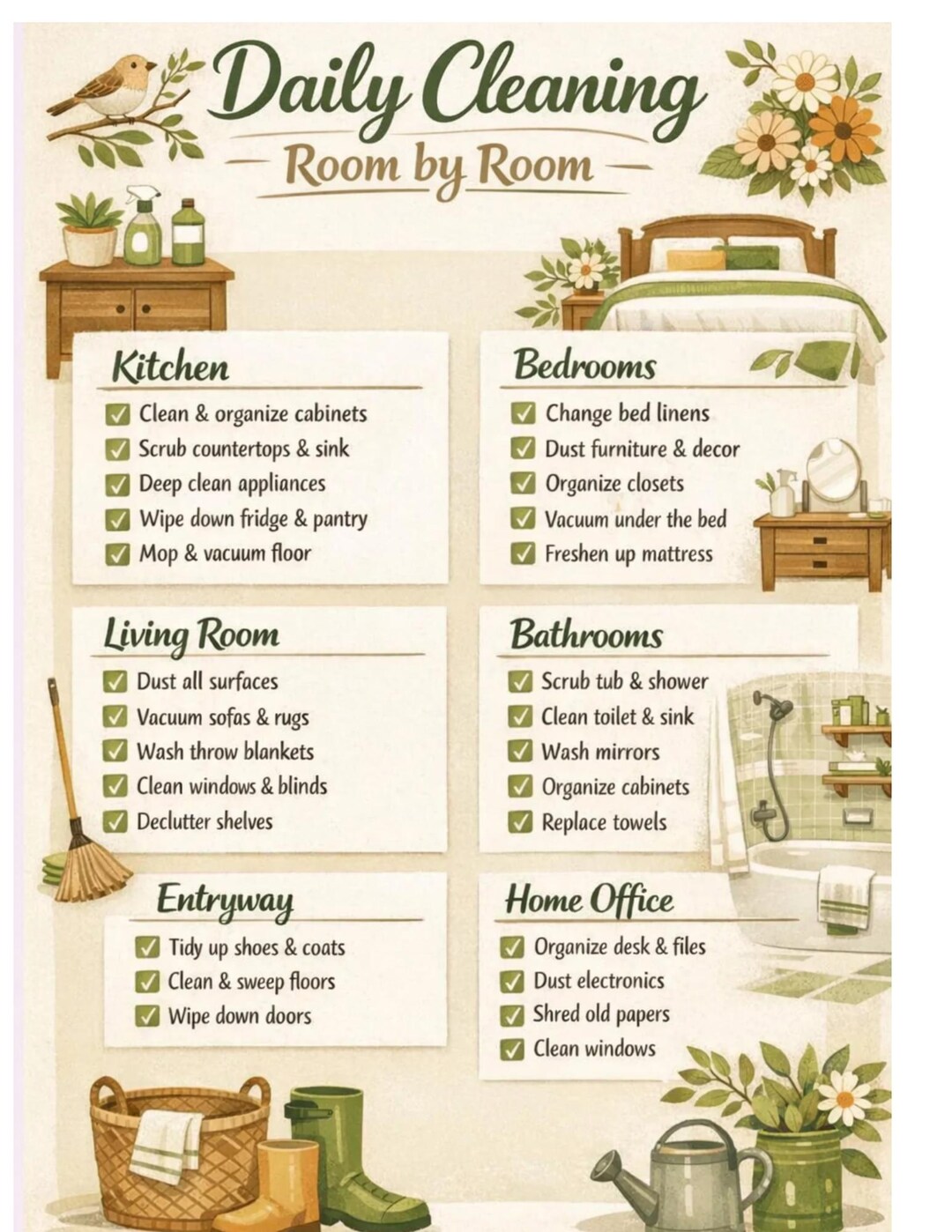 Daily Cleaning Checklist: Room by Room Printable Guide - Etsy