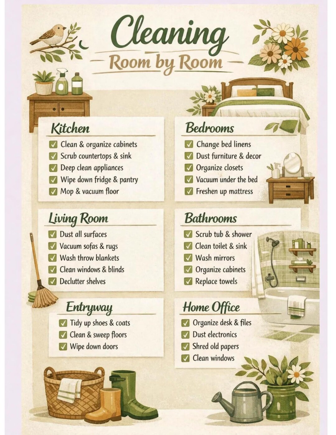 Cleaning Checklist: Room by Room Printable Guide | Instant Download - Etsy
