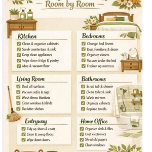 Daily Cleaning Checklist: Room by Room Printable Guide - Etsy