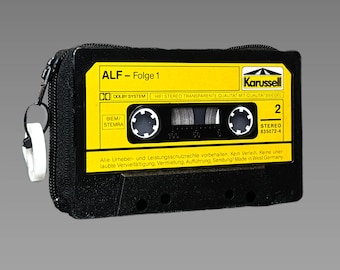 Retro wallet/card case in black/yellow • Upcycled from an original ALF audio cassette