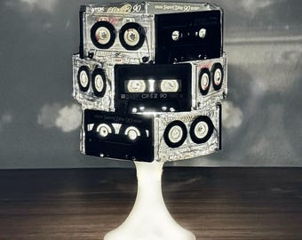 Retro tape lamp table lamp in black/white • Upcycled from original audio cassettes
