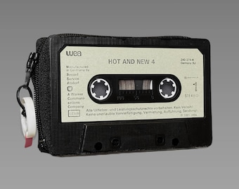 Retro wallet/card case in black/grey • Upcycled from an original HOT AND NEW 4-inch music cassette