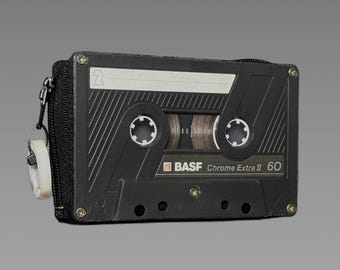 Retro wallet/card case in black • Upcycled from an original BASF audio cassette