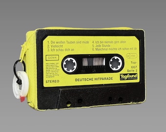 Retro wallet/card case in yellow/black • Upcycled from an original DEUTSCHE HITPARADE music cassette