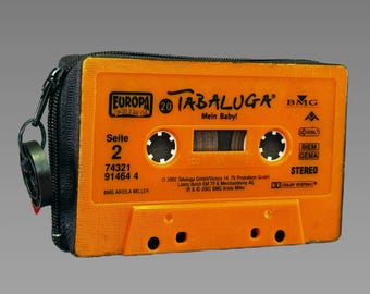 Retro wallet/card case in orange/black • Upcycled from an original TABALUGA audio cassette