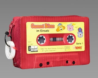 Retro wallet/card case in red/yellow • Upcycled from an original GUMMI BÄREN audio cassette