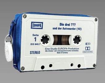 Retro wallet/card case in blue/light blue • Upcycled from an original THE THREE INVESTIGATORS audio cassette