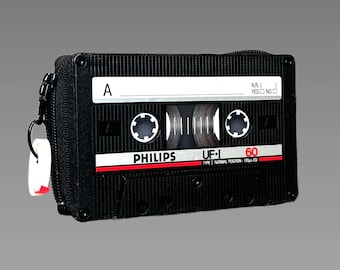 Retro wallet/card case in black • Upcycled from an original PHILIPS audio cassette