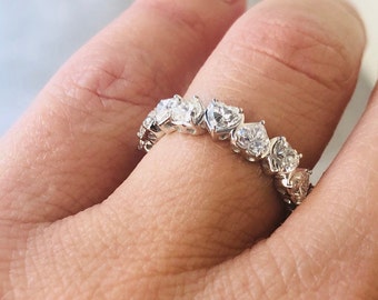 3.1 Carat 14k White Gold Ring • Natural Diamond Eternity Ring •  Heart Shape Diamond • Gold Stackable Ring • Handmade Jewelry • D-E/VS