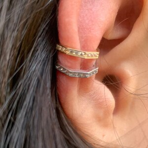 14k White Gold Earrings • Round Cubic Zirconia Pave Set • Octagonal Ear Clip Helix Earrings • Solid Gold Earrings • Fashion Jewelry
