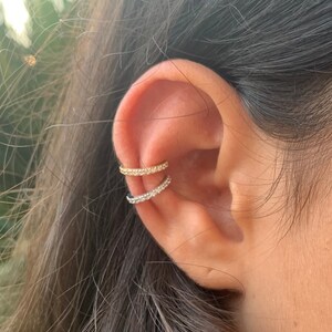 Solid 14K White Gold Earring • Cubic Zirconia Studded Earring • Rounded Ear Clip Helix Earring • Trendy Jewelry • Simple Gifts for Her