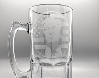 Donald TRUMP 2020 Beer MUG Glass Engraved Conservative Republican KAG Veterans 