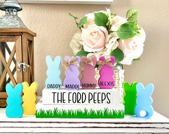 Personalized Easter Peeps, Custom Easter Decor,  Spring Decor, Wooden Blocks, Farmhouse Decor, Tiered Tray Décor