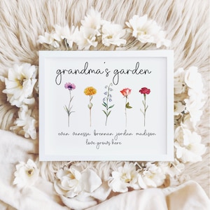 Cadeau fête des mères, cadeau pour grand-mère, jardin de grand-mère, fleur de naissance, cadeau personnalisé pour grand-mère de petits-enfants
