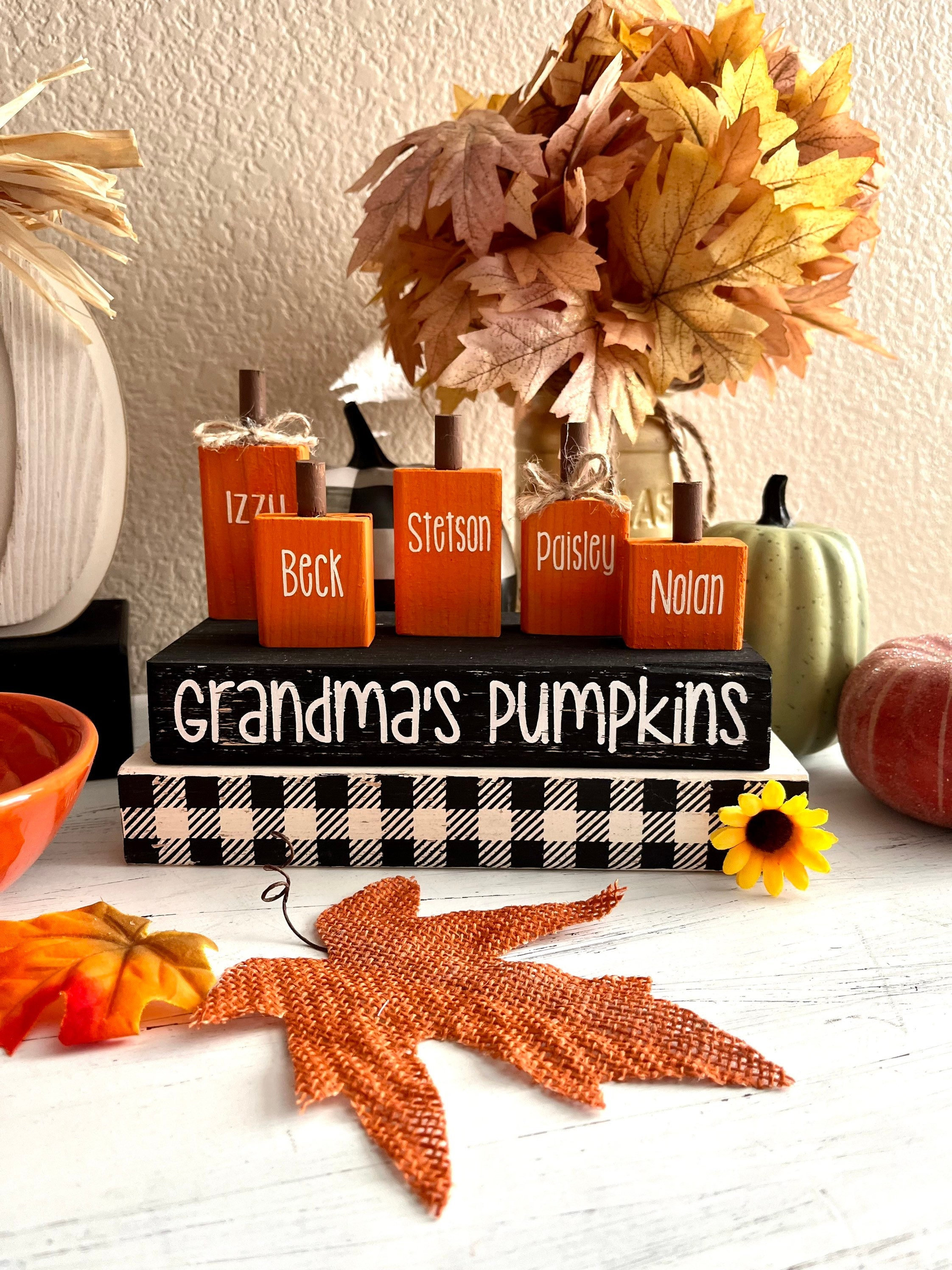 Citrouilles de grand-mère, cadeau d'automne, décoration d'automne, décoration d'intérieur, décoration de ferme, enseigne d'automne, décoration de plateau à plusieurs niveaux