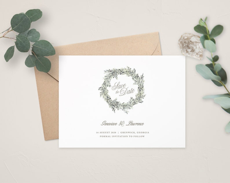 Calligraphy Wedding Rustic Wedding Wedding Save the Date Printable Save the Date Greenery Wedding Hallie Save the Date Template STD