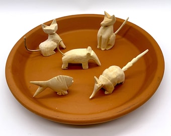5 Mini Wood Alebrijes, Paint your own Alebrije, 5 Wood Alebrijes, Set of 5 assorted Wood Carved Alebrijes
