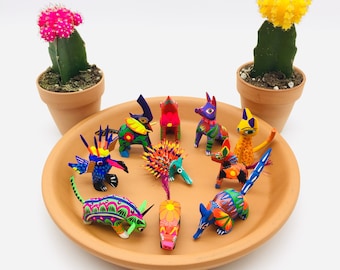 10  Mini Alebrijes, Set of 10 assorted Wood Carved Alebrijes