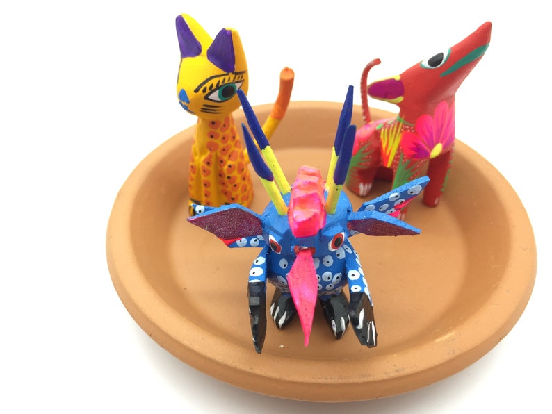 3 Mini Alebrijes, Set of 3 assorted Wood Carved Alebrijes, 3 Hand Painted Alebrijes image 3