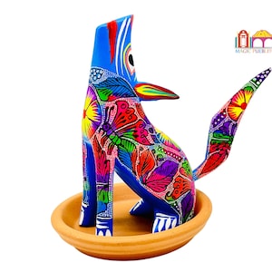 Coyote Alebrije Blue, Wood Carved Alebrije