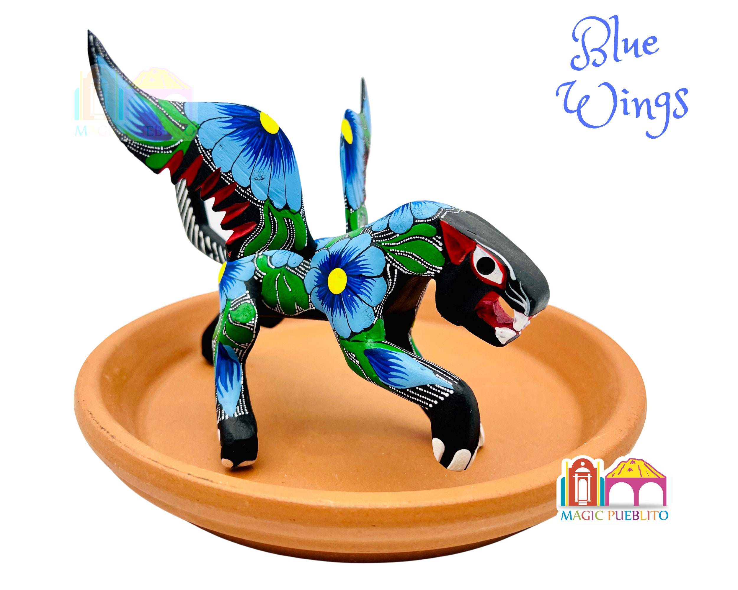 Black Winged-Jaguar Alebrije, Wood Carved Alebrije