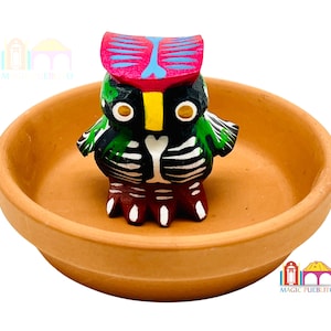 Mini Black Skeleton Owl Alebrije, Wood Carved Alebrije, Hand Painted Alebrije