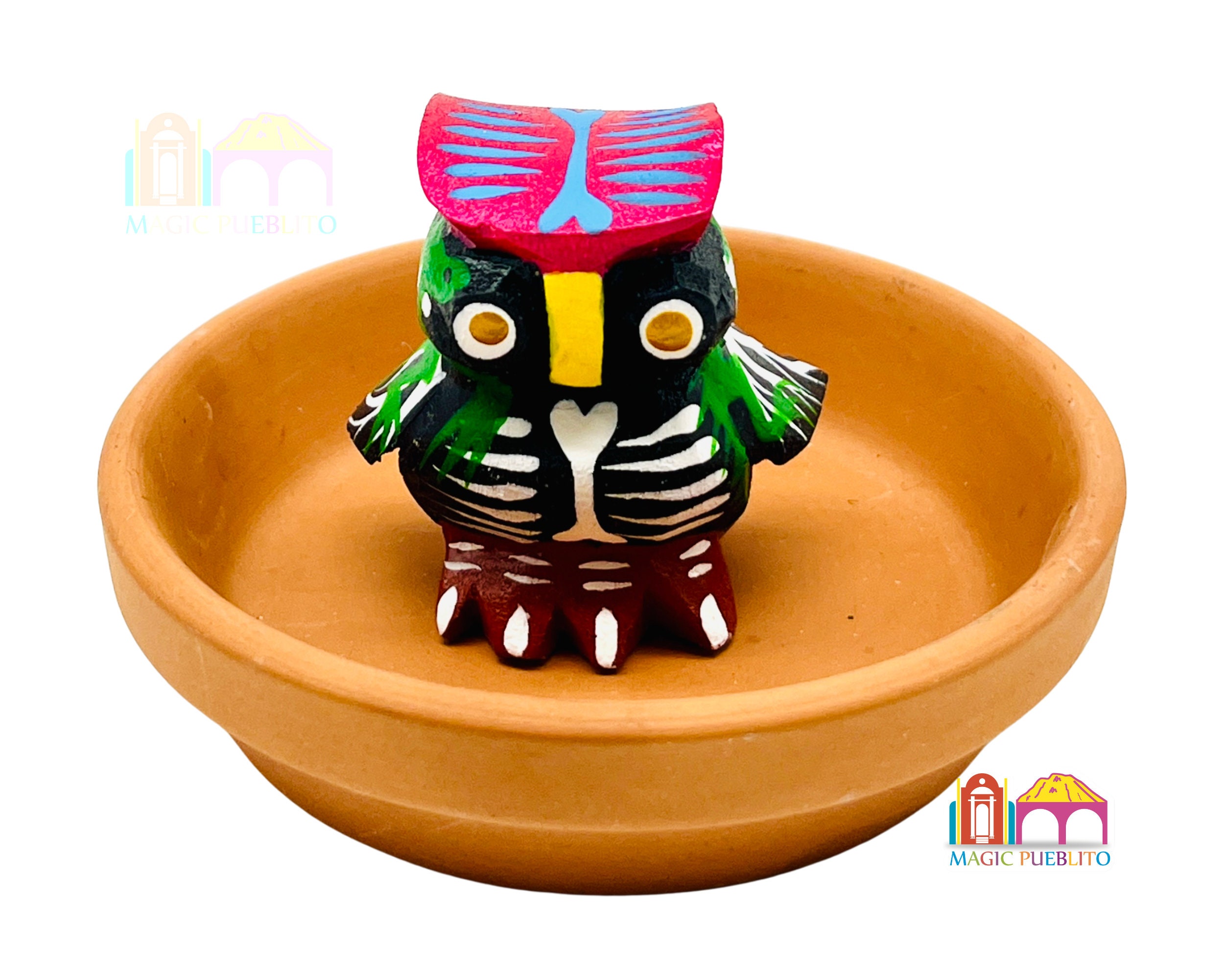 Mini Black Skeleton Owl Alebrije, Wood Carved Alebrije, Hand Painted Alebrije