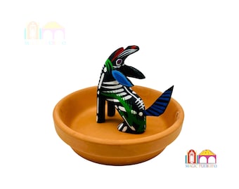 Mini schwarzer Skelettwolf Alebrije, Holz geschnitztes Alebrije, handgemaltes Alebrije