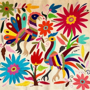 Otomi Embroidery 18&quot; X 18&quot;, Otomi Art, Tenango de Doria Embroidery, Wall Art, Embroidered Carpet