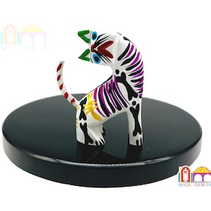 Mini White Cat Lying Down Alebrije, Wood Carved Alebrije, Hand Painted Alebrije