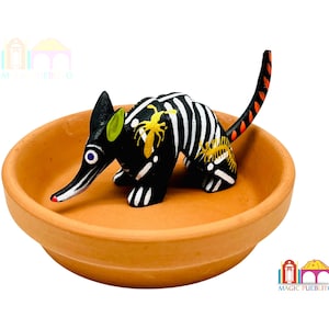 Mini Black Skeleton Armadillo Alebrije, Wood Carved Alebrije, Hand Painted Alebrije