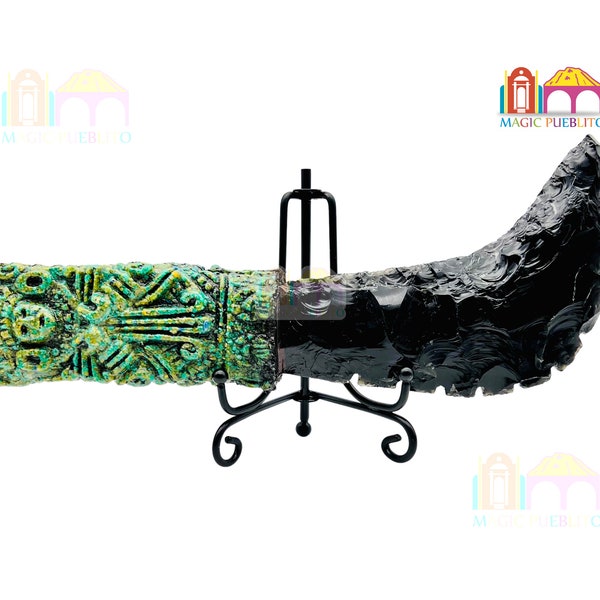 Ixchel Maya Goddess Obsidian Machete | Knapped Obsidian Knife | Obsidian Karambit