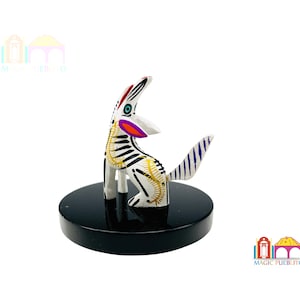 Mini White Skeleton Wolf Alebrije, Wood Carved Alebrije, Hand Painted Alebrije