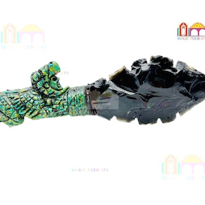 Daga de sierra de obsidiana del guerrero águila/cuchillo de obsidiana tallado a mano