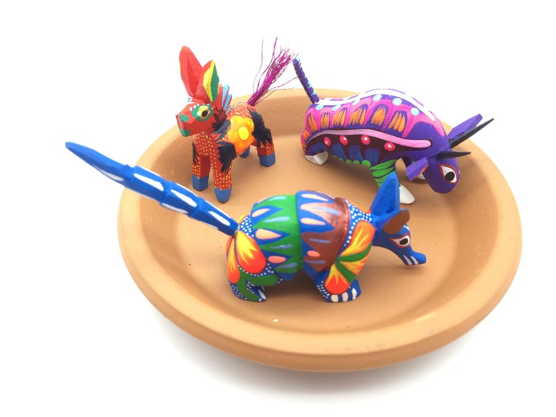 3 Mini Alebrijes, Set of 3 assorted Wood Carved Alebrijes, 3 Hand Painted Alebrijes image 2