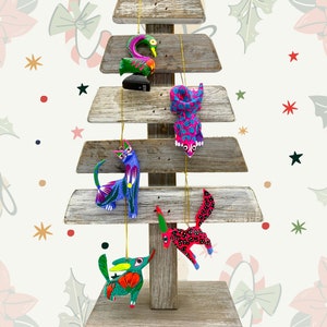 5 Ornament Alebrije Set, Set of 5 assorted Wood Carved Alebrijes, Hand Painted Alebrijes