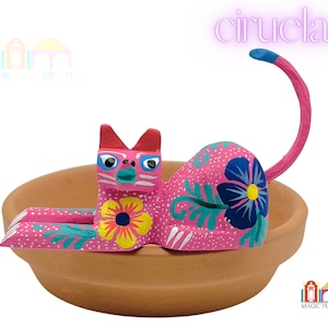 Mini Cat Alebrije, Wood Carved Alebrije, Hand Painted Alebrije
