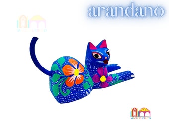 Mini Gato Alebrije, Alebrije Tallado en Madera, Alebrije Pintado a Mano