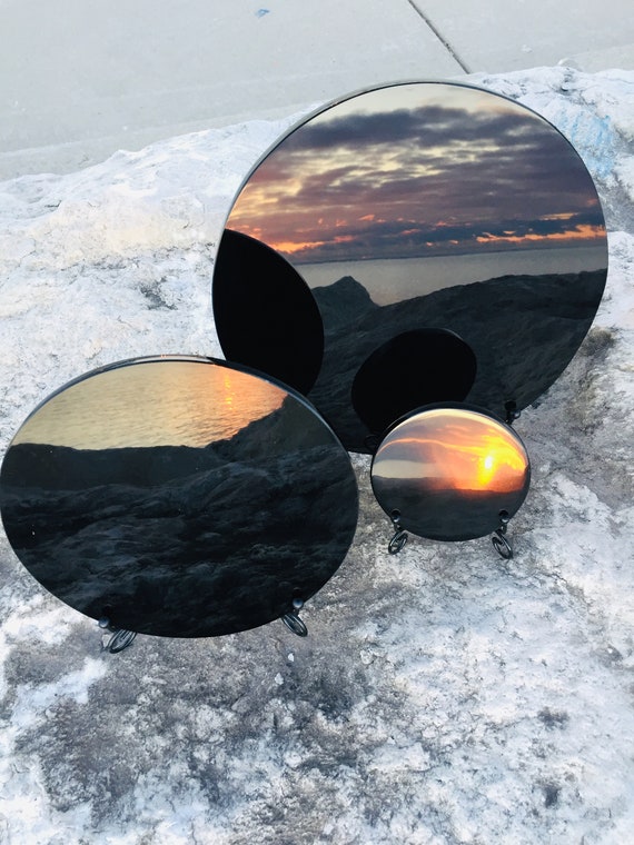 スクライングミラー 15cm/黒鏡/オブシディアン/黒曜石/霊視/風水/占い