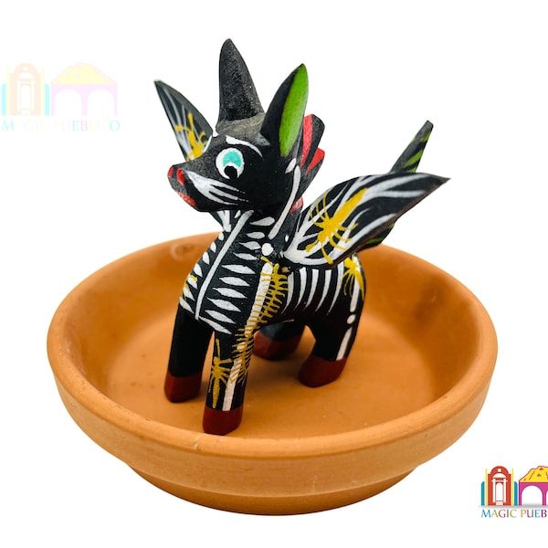 Mini Black Pegasus Alebrije, Wood Carved Alebrije, Hand Painted Alebrije