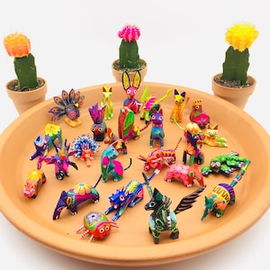 25 Mini Alebrijes, Set of 25 Assorted Alebrijes, Wood Carved Alebrijes, Hand-Painted Alebrijes