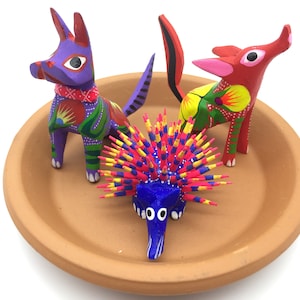 3 Mini Alebrijes, Set of 3 assorted Wood Carved Alebrijes, 3 Hand Painted Alebrijes image 1