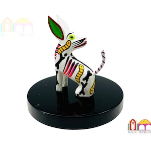 Mini White Skeleton Coyote Alebrije, Wood Carved Alebrije, Hand Painted Alebrije