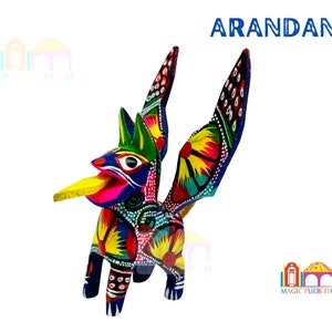 Mini blauwe Dante Alebrije, uit hout gesneden alebrije, handgeschilderde alebrije