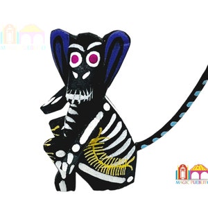 Mini Black Skeleton Monkey Alebrije, Wood Carved Alebrije, Hand Painted Alebrije