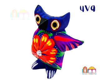 Miniature Owl Alebrije, Copal Wood Carving, Hand Painted