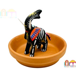 Mini Black Skeleton Elephant Alebrije, Wood Carved Alebrije, Hand Painted Alebrije